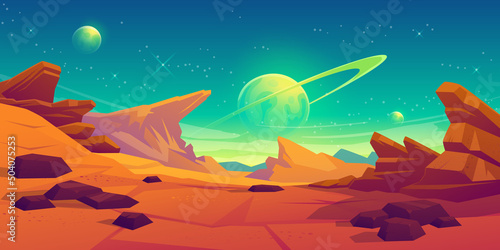 Papier peint Mars surface, alien planet landscape