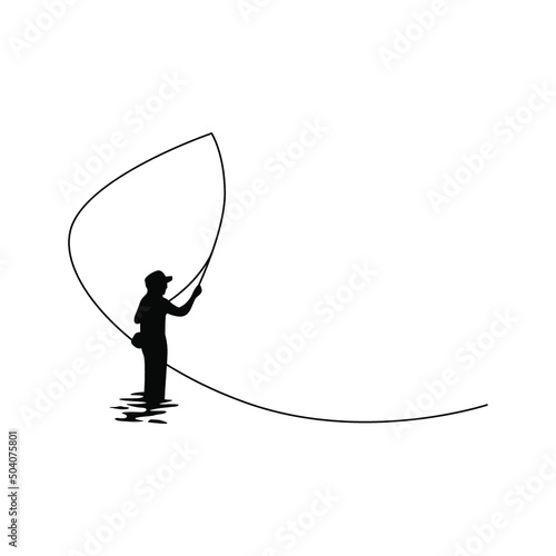man fishing with fly vector in action for illustration