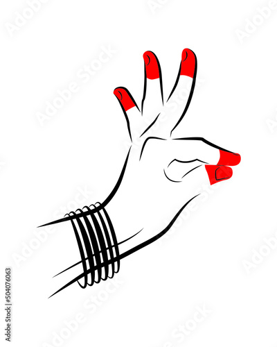 Woman hand, dance sign. Indian Bharatanatyam classical dance mudra. Hamsasyo Hasta.  