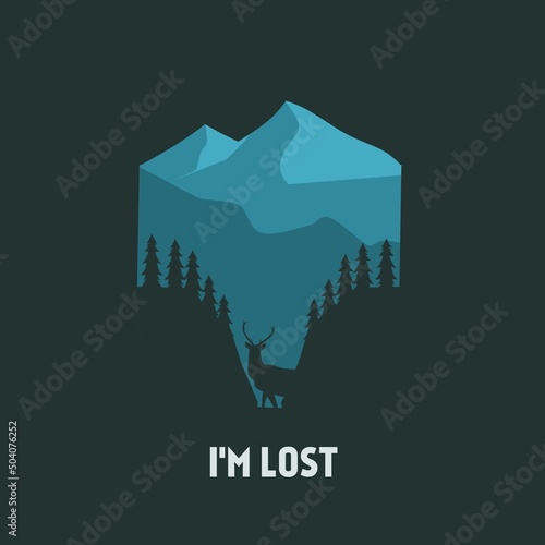 illustration vector graphic of deer lost in forest,mountain,suitable for banner,poster,etc.