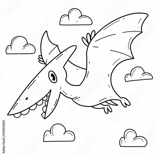 animals coloring book alphabet. Isolated on white background. Vector cartoon pteranodon dinosaur.