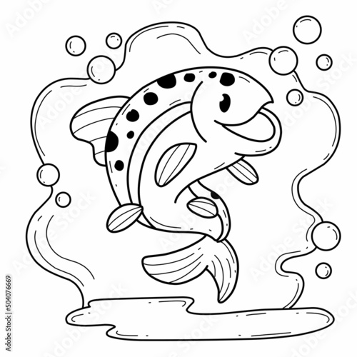 animals coloring book alphabet. Isolated on white background. Vector cartoon salmon.