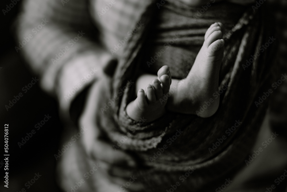 Newborn Feet in black and white