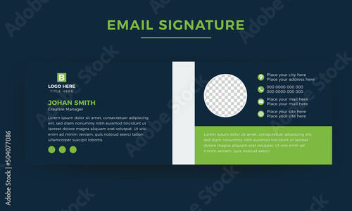 Green Corporate Business and Professional Email Signature Template. Modern, Creative Multipurpose business Email Signatures with author photo place.