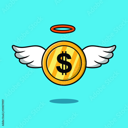 Winged gold cryptocurrency coins vector illustration isolated background