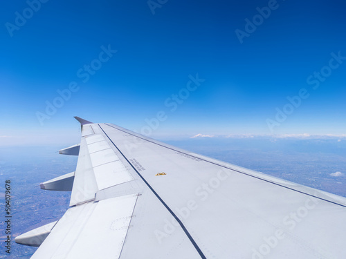 View from an airplane on a sunny day  Tsukuba  Ibaraki  Japan 