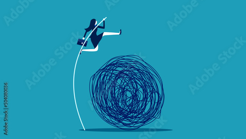 Business women jump over problems. Escape the chaos. vector illustration