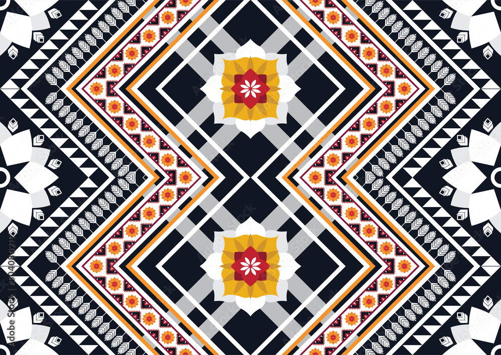 Ethnic abstract geometric flower pattern Design for background, carpet, clothing, wrapping, fabric, cover, textile Ethnic abstract geometric flower pattern Design for background, carpet, clothing, wrapping, fabric, cover, textile