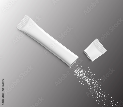 Realistic torn stick mockup. Possibility use for sugar, granulated, powder products. Vector illustration. EPS10.	