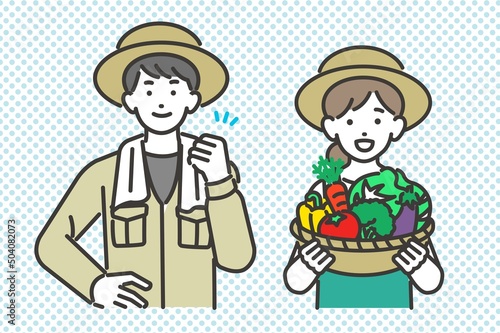 収穫した野菜や米を持つ農家のベクターイラスト素材／農業／園芸