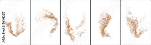 Set Of Coffee Color Grain Texture Isolated on White Background. Chocolate Shades Confetti. Brown Particles. Digitally Generated Image. Vector Illustration, EPS 10.