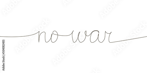 No war continuous line drawing. One line art of english hand written lettering with wishes of peace, and stop violence, crime, no aggression.