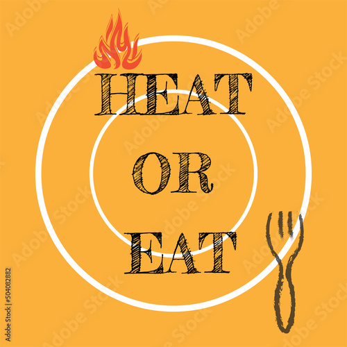 Heat Or Eat fuel poverty and emergency food aid consept vector illustration