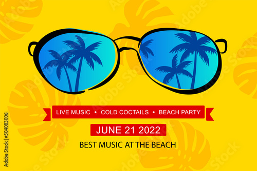 Summer party poster with summer tropical element background.