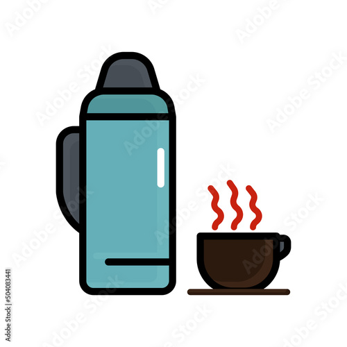 Hot water thermos and coffee cup icon vector. Hot drink. Filled line icon style. simple design editable. Design simple illustration
