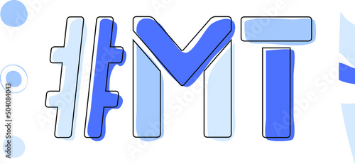 MT Hashtag. Isolate curves doodle letters. Blue colors. Hashtag #MT is abbreviation for the US American state Montana for social network, web resources, mobile apps.