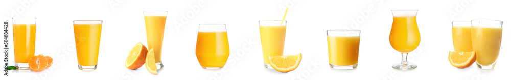 Many glasses of fresh orange juice isolated on white Many glasses of fresh orange juice isolated on white