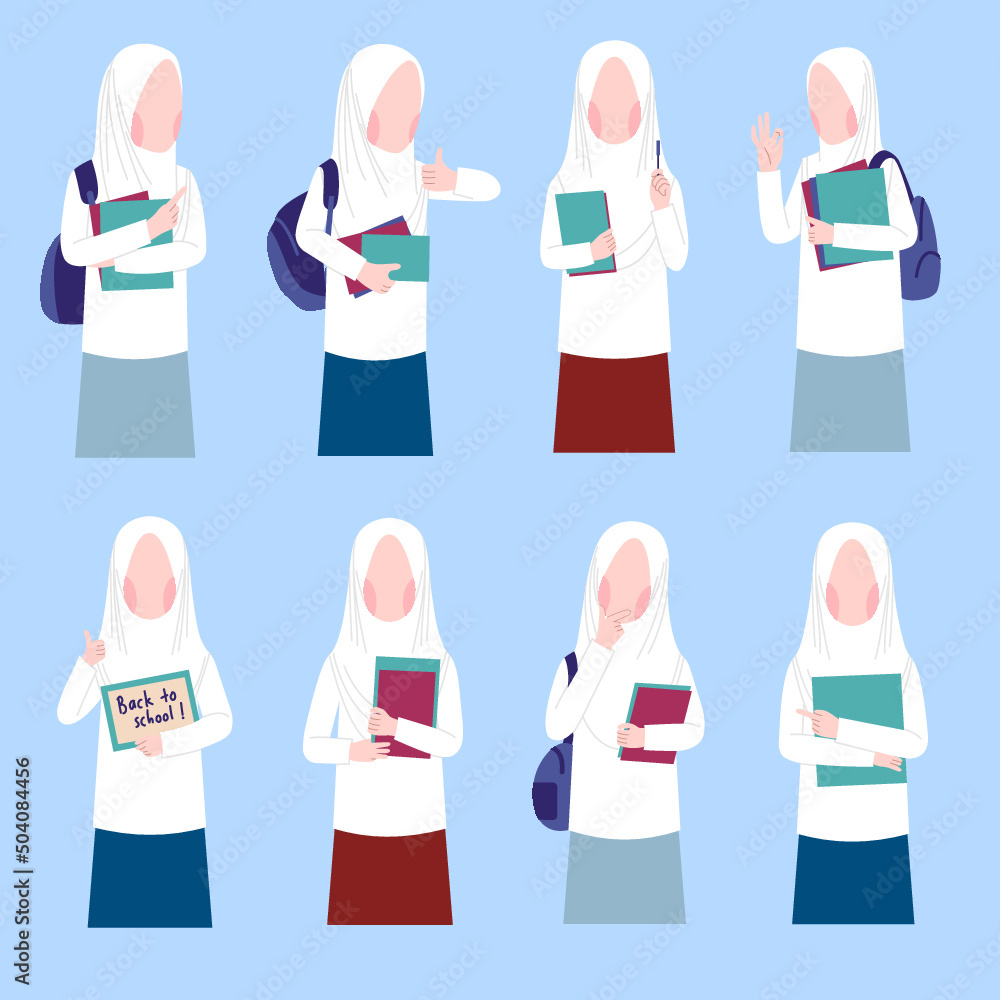 Set of hijab indonesian student character