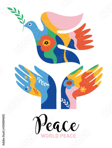 Obraz na plátně Hands releasing Peace Pigeon, symbol of peace illustration