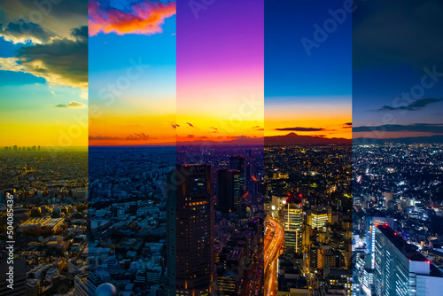 Tablou pe pânză A sliced time lapse photography of panoramic cityscape in Tokyo day to night