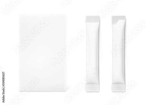 Universal blank cardboard box with stick mockup. Frontal view. Vector illustration isolated on white background. Can be use for food, medicine, cosmetic and etc. EPS10.	