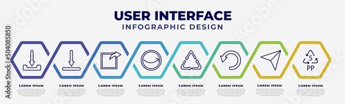 vector infographic design template with icons and 8 options or steps. infographic for user interface concept. included download arrow, downloading, export arrow, round right arrow, recycle, reload