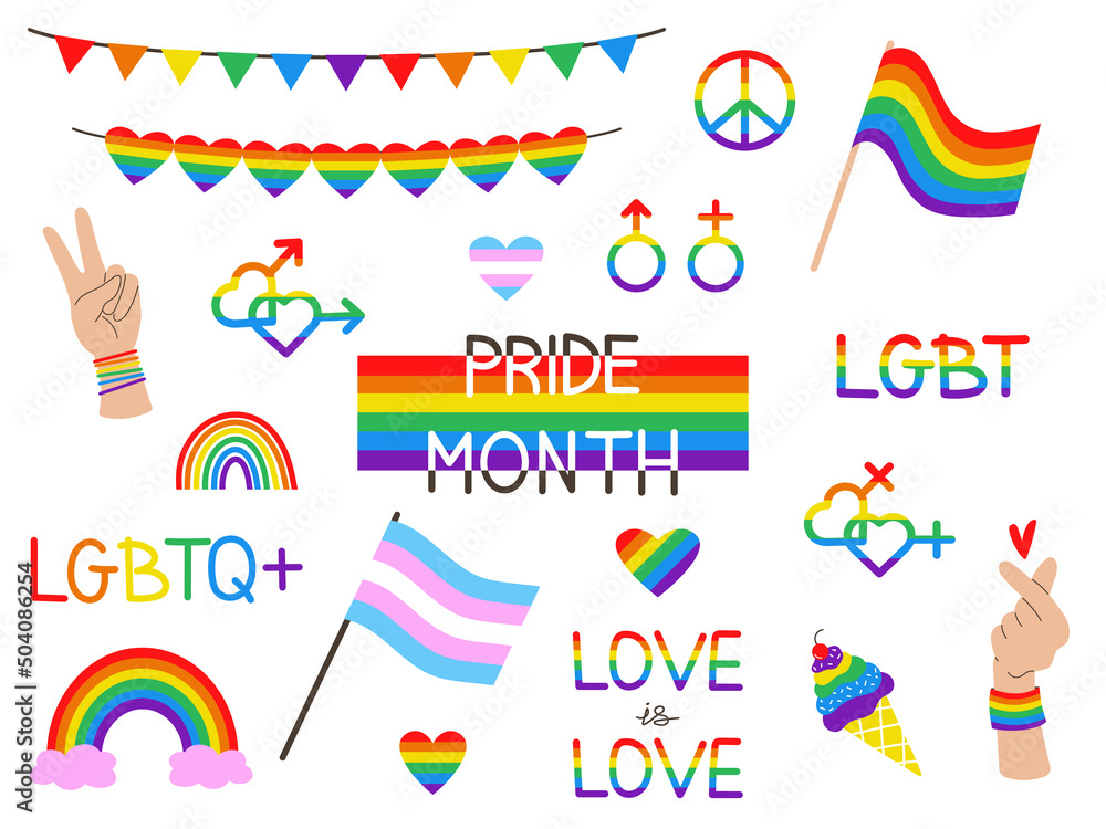 Vector LGBT sticker set. Colorful set of LGBTQ Pride cliparts. LGBT ...