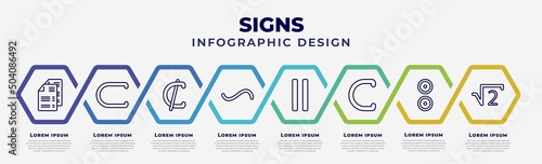 vector infographic design template with icons and 8 options or steps. infographic for signs concept. included document sheets, is a sub of, is not a sub, is similar to, parallel to, a sub of,