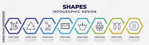 vector infographic design template with icons and 8 options or steps. infographic for shapes concept. included moon and stars, non recyclable, z, foto, reign, handle with care, glowplug, round stop photo