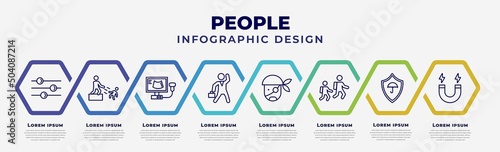 vector infographic design template with icons and 8 options or steps. infographic for people concept. included preference, man pushing child, ultrasonography, businessman dancing, pirate head,