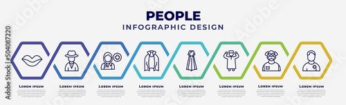 vector infographic design template with icons and 8 options or steps. infographic for people concept. included seductive, spanish man, female doctor, cape, korean, takbir, old man, pacient.
