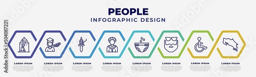vector infographic design template with icons and 8 options or steps. infographic for people concept. included julus, graduated student, spindle, amazonian, baby diaper, beard, handicapped, costa