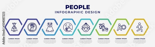 vector infographic design template with icons and 8 options or steps. infographic for people concept. included emperor, no racism, snuggle, kidnapping, vietnamese, man girl and dog, effort, bast.