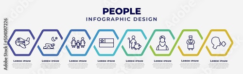 vector infographic design template with icons and 8 options or steps. infographic for people concept. included aviation, salat, lesbian couple and son, chilean, shepherd, muslim man, qiyam, cough.