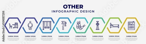 vector infographic design template with icons and 8 options or steps. infographic for other concept. included studying zone, overweight, swing game, graduation's questions, skittles, tower freefall,