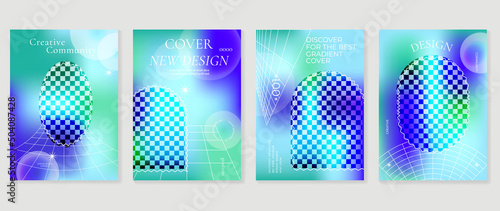 Fluid gradient background vector. Cute and minimalist style posters, Photo frame cover with pastel colorful geometric shapes and liquid color. Modern wallpaper design for social media, idol poster.