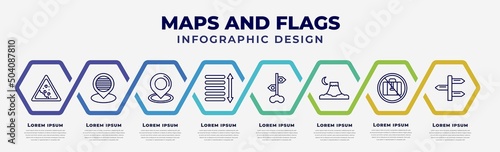 vector infographic design template with icons and 8 options or steps. infographic for maps and flags concept. included land slide, placeholder point, locator, spacing, vintage, mount fuji, no