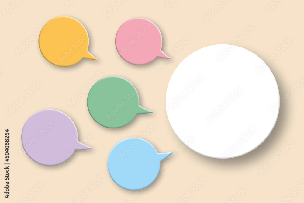 Blank colourful communication bubbles with shadow overlay on pastel background. illustration design template for note, notice, information, advert. illustration of 3d paper cut design style. Blank colourful communication bubbles with shadow overlay on pastel background. illustration design template for note, notice, information, advert. illustration of 3d paper cut design style.