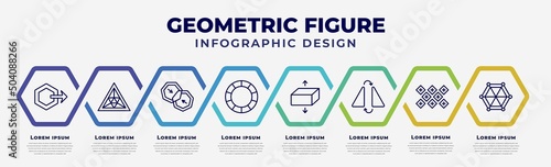 vector infographic design template with icons and 8 options or steps. infographic for geometric figure concept. included sent, triangle of triangles, merge, circular, flatten, flip, tile, star of