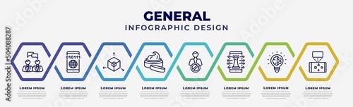 vector infographic design template with icons and 8 options or steps. infographic for general concept. included brand engagement, information technology, 3d modeling, beauty care, impeachment,