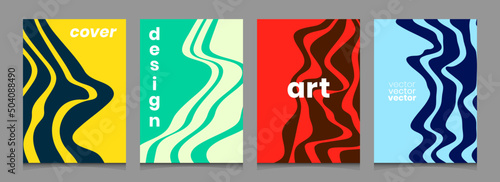 Abstract gradient modern wavy curve warp striped poster background vector collection. Presentation report banner, magazine, social media, creative album art cover layout template.