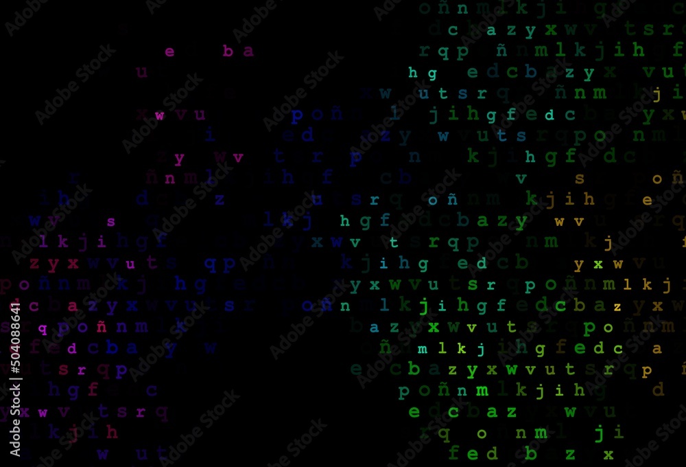 Dark multicolor, rainbow vector layout with latin alphabet.