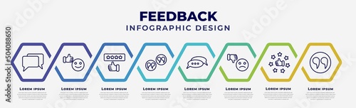 vector infographic design template with icons and 8 options or steps. infographic for feedback concept. included comments, satisfaction, good review, quotation, testimonial, bad review, satisfied,