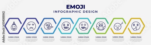 vector infographic design template with icons and 8 options or steps. infographic for emoji concept. included crazy emoji, sad emoji, liar secret -mouth sick sleep quiet