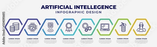 vector infographic design template with icons and 8 options or steps. infographic for artificial intellegence concept. included database, chip, motion sensor, recognition, hine, laptop, data mining,