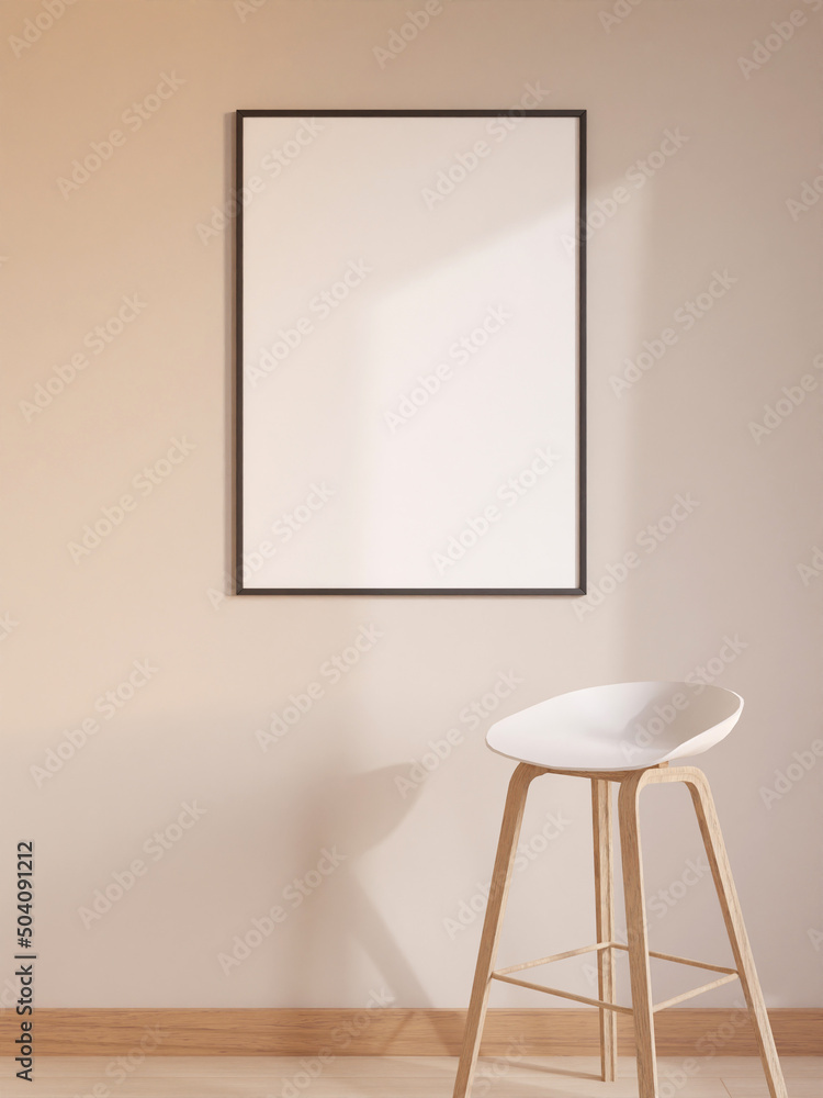 Modern and minimalist vertical black poster or photo frame mockup on the wall in the living room. 3d rendering. Modern and minimalist vertical black poster or photo frame mockup on the wall in the living room. 3d rendering.