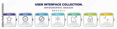 infographic template with icons and 7 options or steps. infographic for user interface collection. concept. included favourite, wrong, navigator, birghtness, export, unblocked, minimal editable