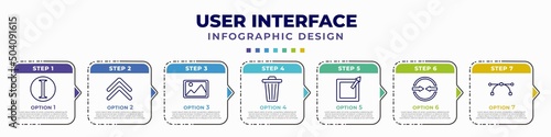 infographic template with icons and 7 options or steps. infographic for user interface concept. included italics, up chevron, insert picture, trash bin, external, opposition, anchor point editable