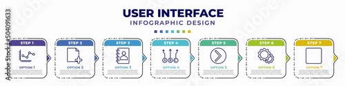 infographic template with icons and 7 options or steps. infographic for user interface concept. included line dot chart, new page, contact notebook, abc item chart, right button, tings, rounded