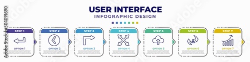 infographic template with icons and 7 options or steps. infographic for user interface concept. included return left arrow, round left button, turn right arrow, expand button, cloud upload,
